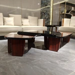 Integrated Coffee Table with Natural Wood Veneer and Dark High-Gloss Center Top
